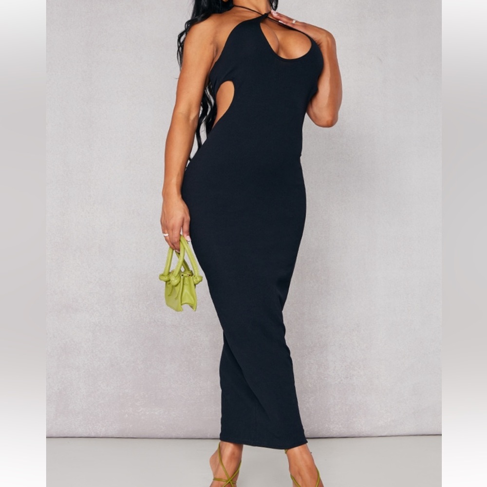 Cut Out Criss Cross Black Long Midi Sundress